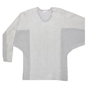 Helmet Lang Colorblock Oversized Mohair Silk Crew Neck Sweater | Taupe Gray